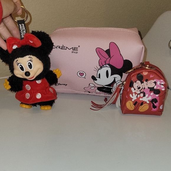 Minnie Mouse Makeup Bag & Keychain Set - Pink, Red & Black - Disney - Picture 1 of 7